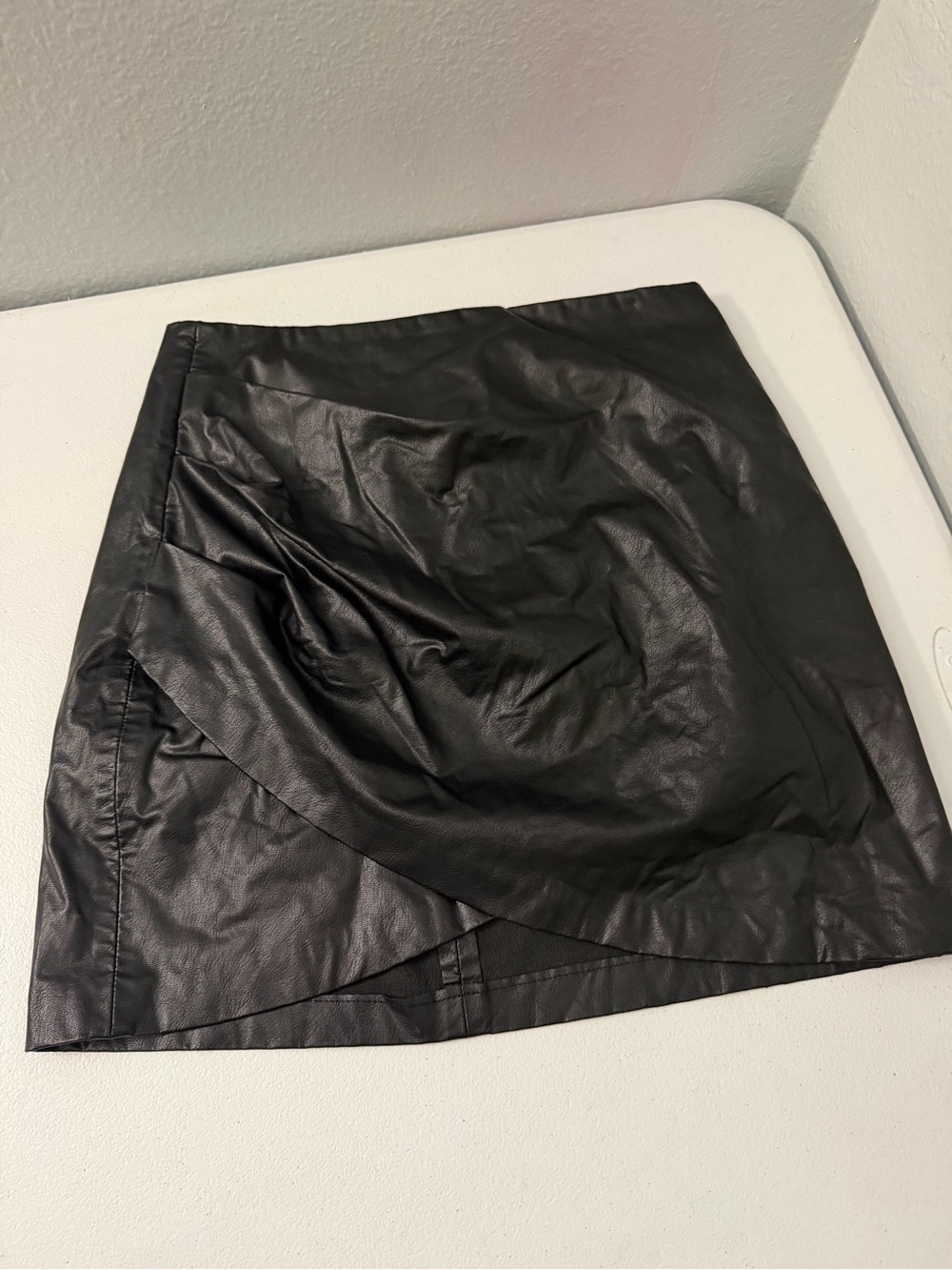 stradivarius Black Faux Leather Wrap-Front Mini Skirt
